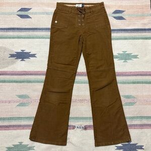 Vintage Gap Girls 14 Embroidered Stretch Flare Jeans Flower Lace Up Fly Brown ✌🏼